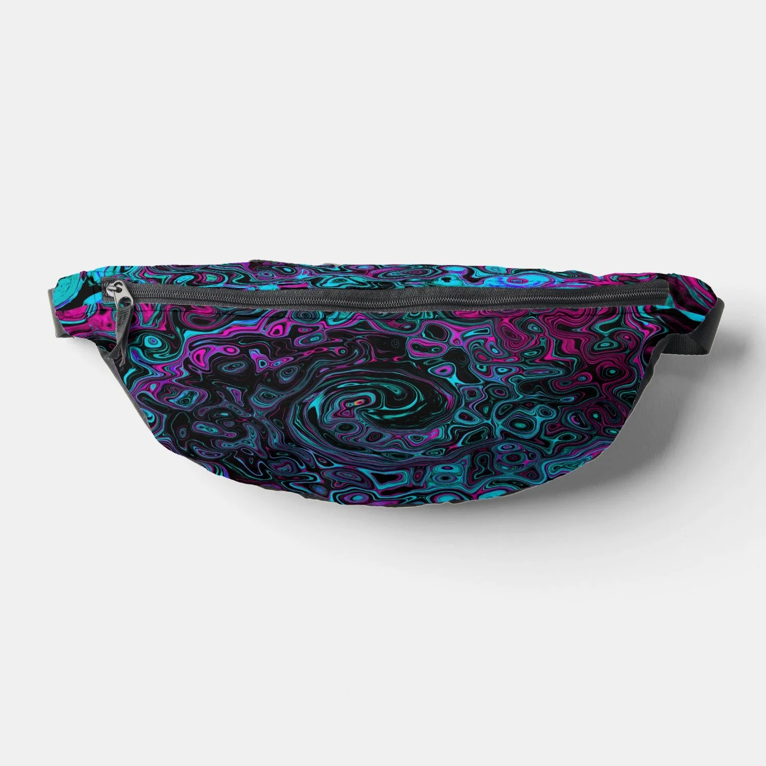 Retro Aqua Magenta and Black Abstract Swirl Fanny Pack