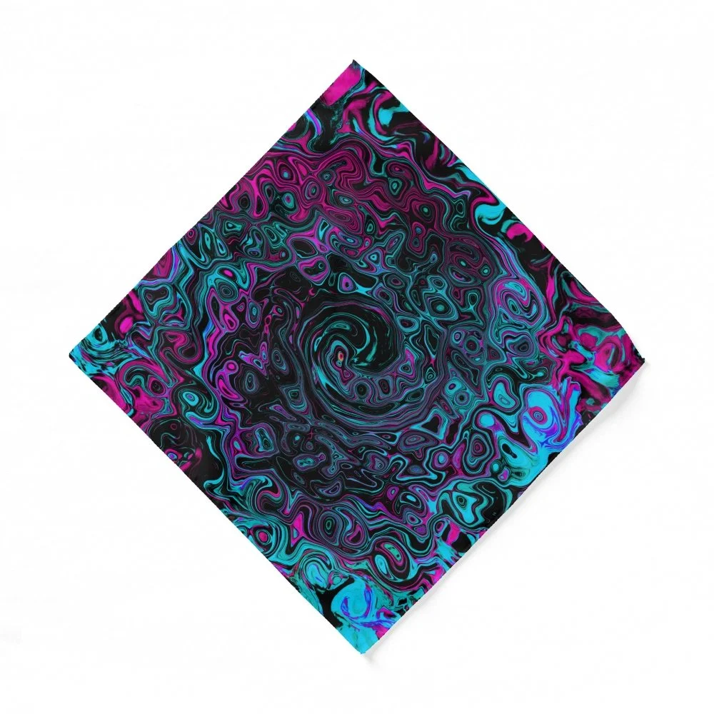 Retro Aqua Magenta and Black Abstract Swirl Pocket Square