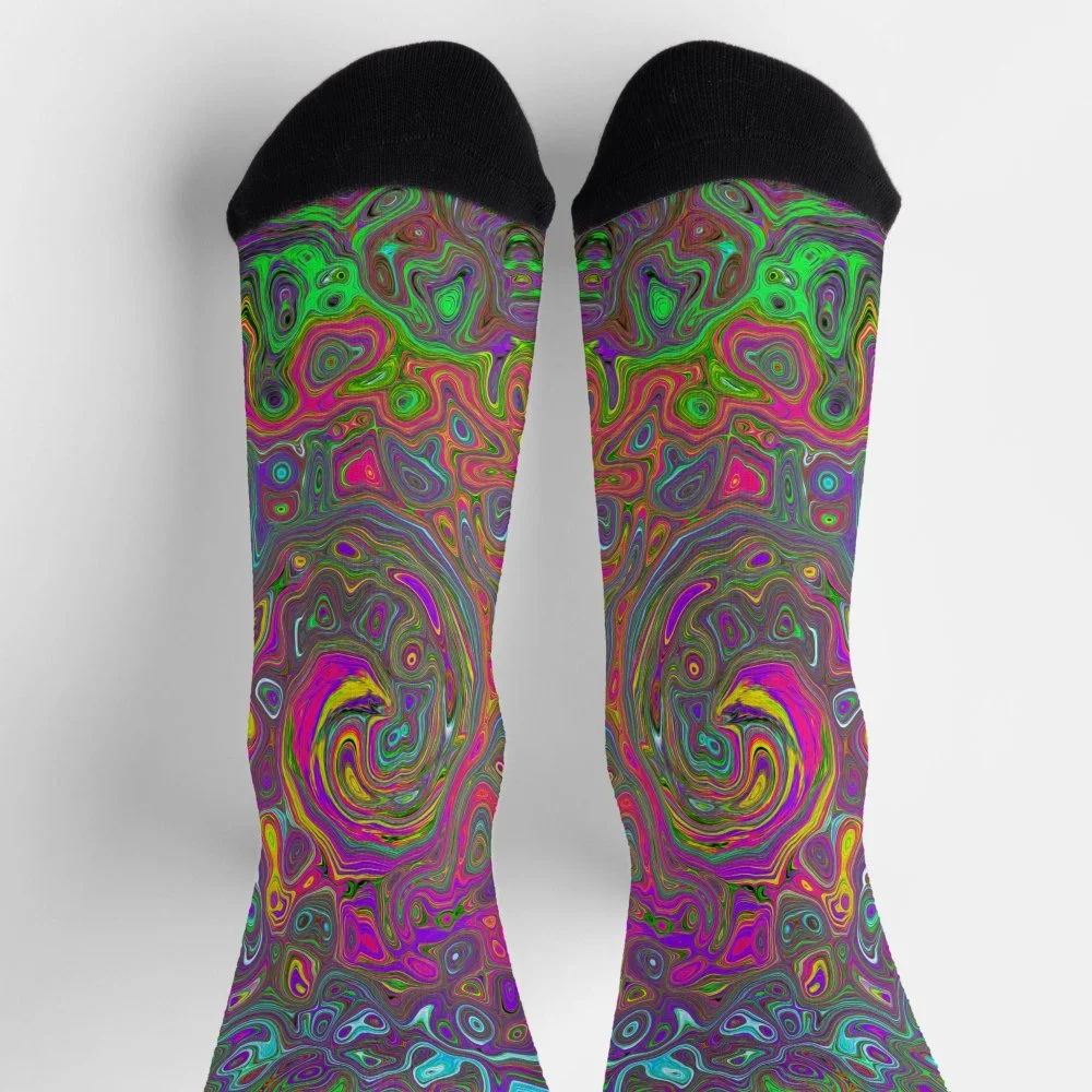 Trippy Hot Pink Abstract Retro Liquid Swirl Socks