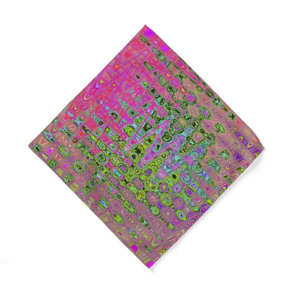 Wavy Abstract Green and Red Retro Mosaic Zigzags Pocket Square