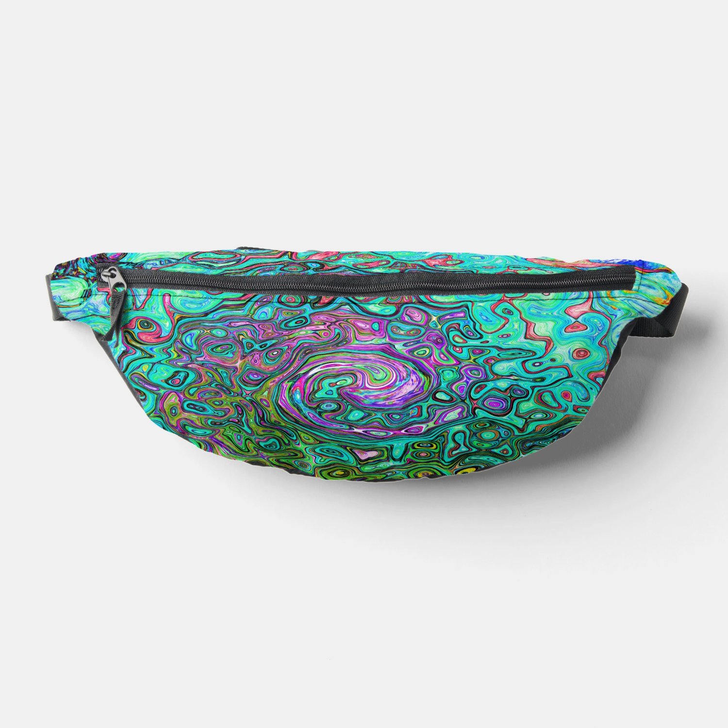 Aquamarine Groovy Abstract Retro Liquid Swirl Fanny Pack