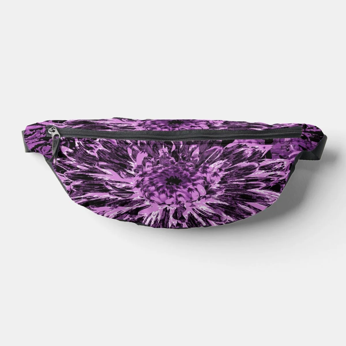 Black and Pink Dahlia Flower Fanny Pack