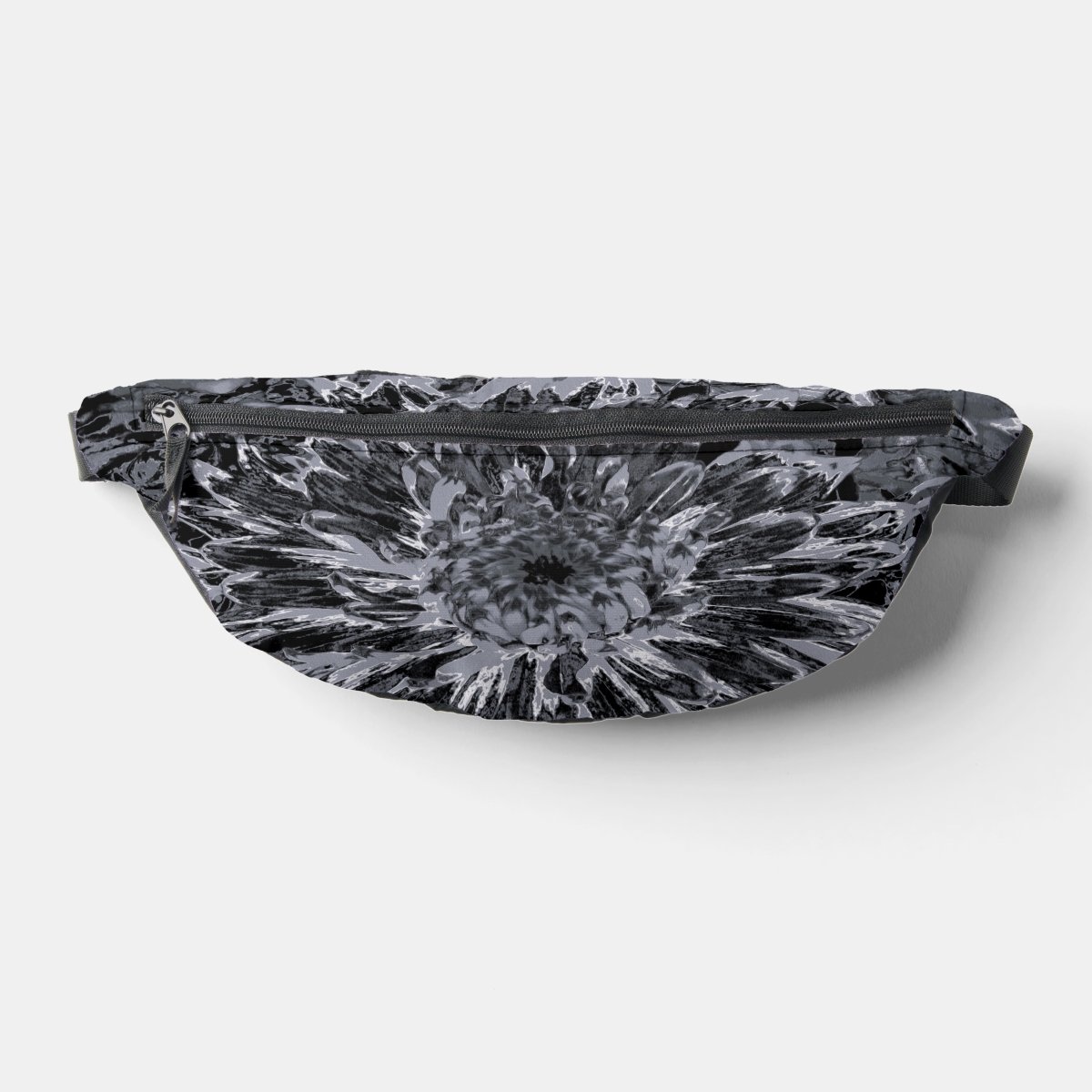 Black and Gray Dahlia Flower Fanny Pack