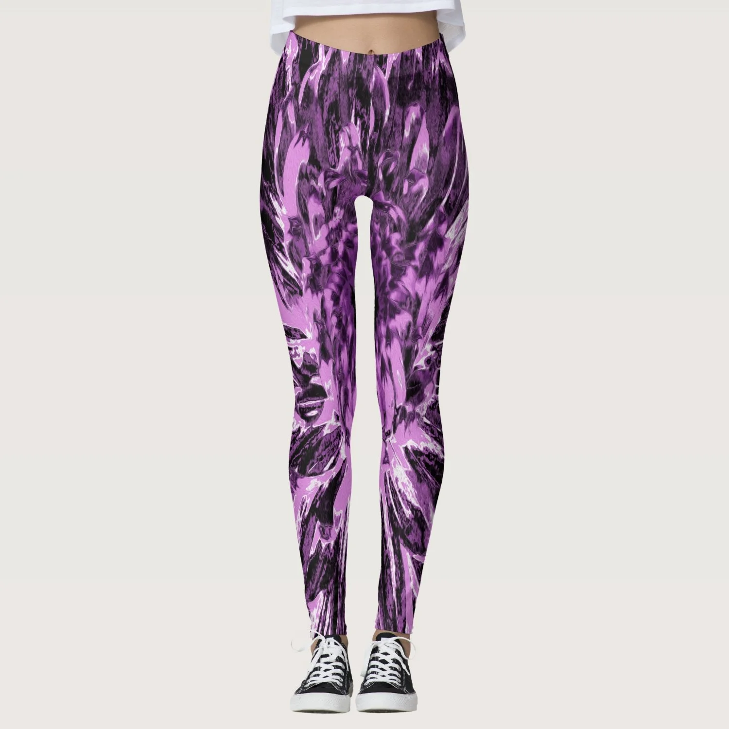 Black and Pink Dahlia Flower Leggings
