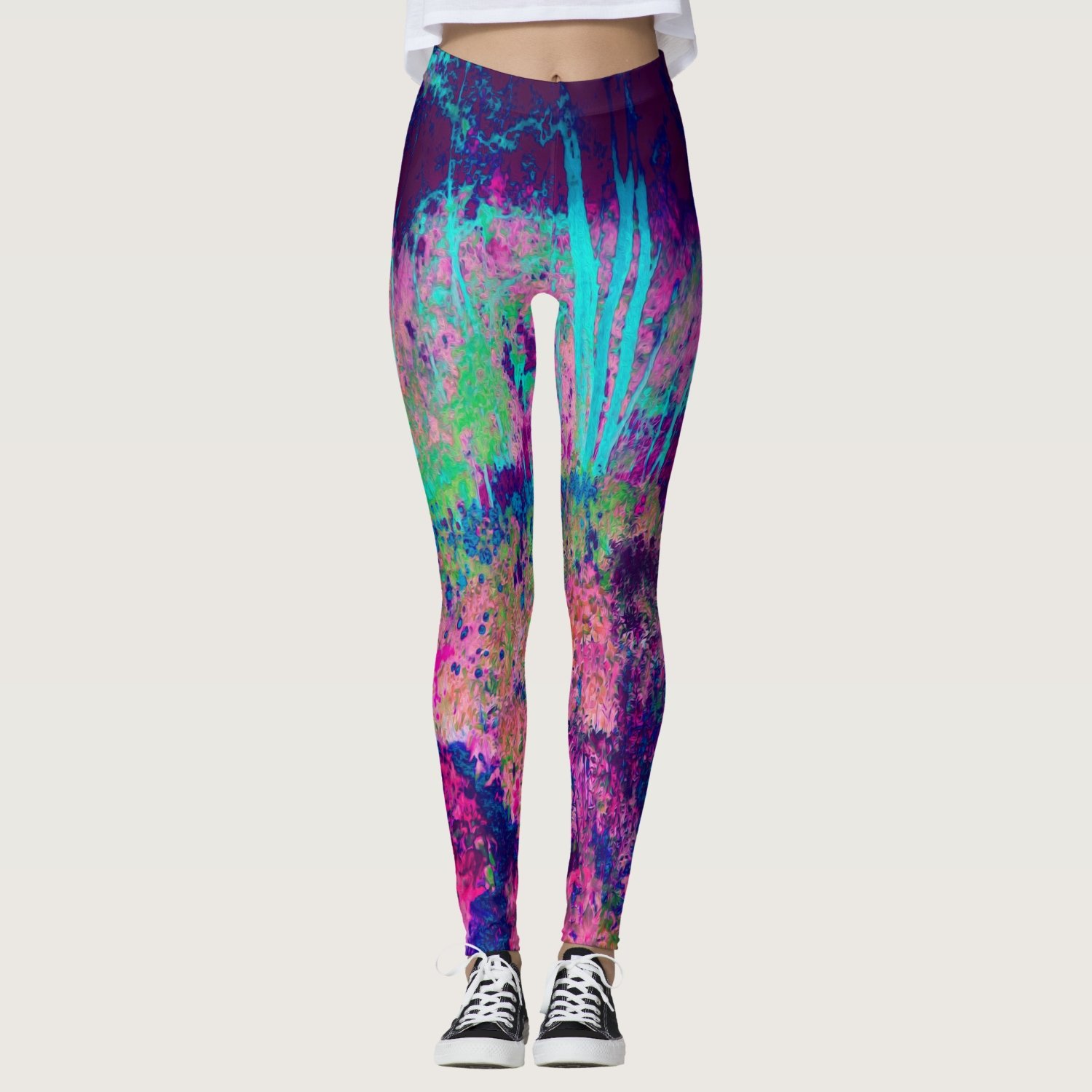 Impressionistic Purple and Hot Pink Landscape Leggings