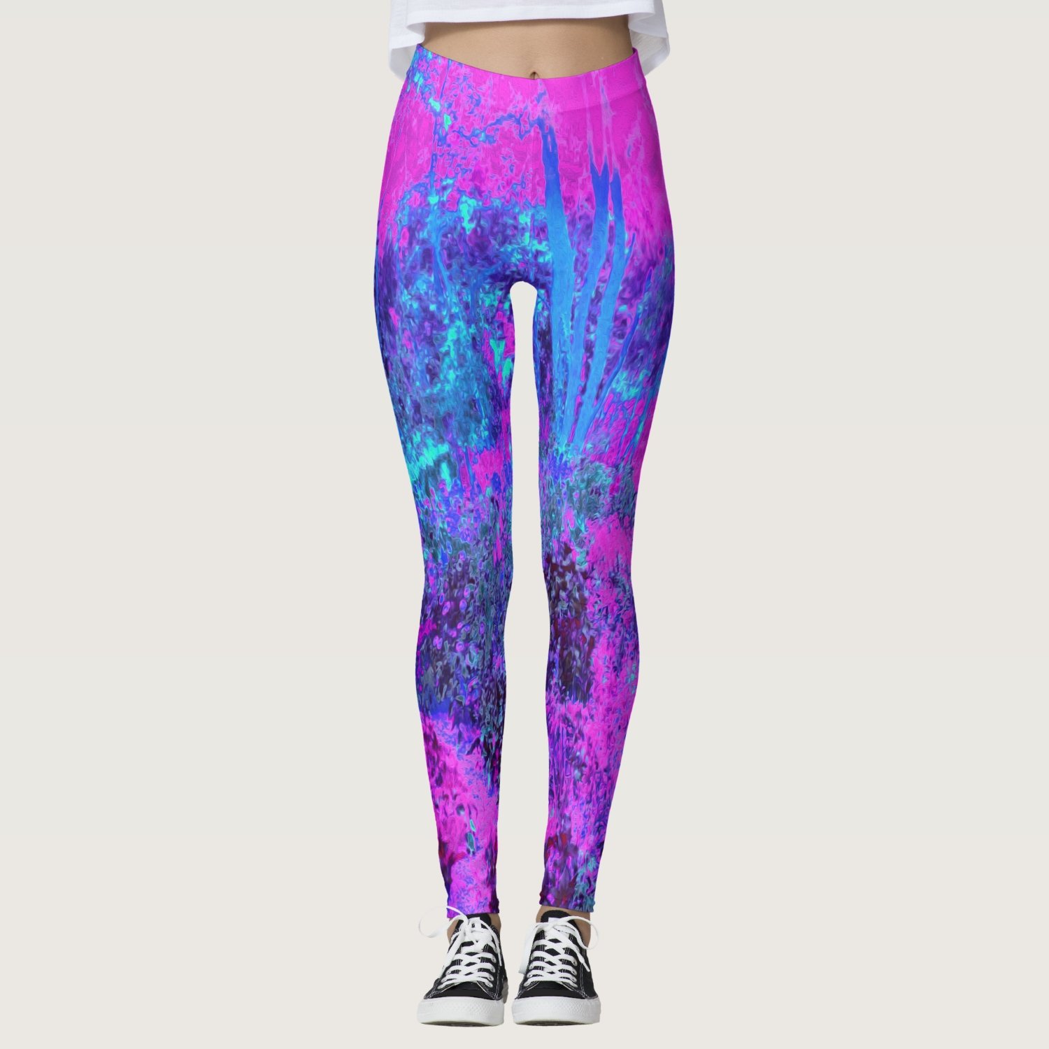 Trippy Hot Pink and Blue Impressionistic Landscape Leggings