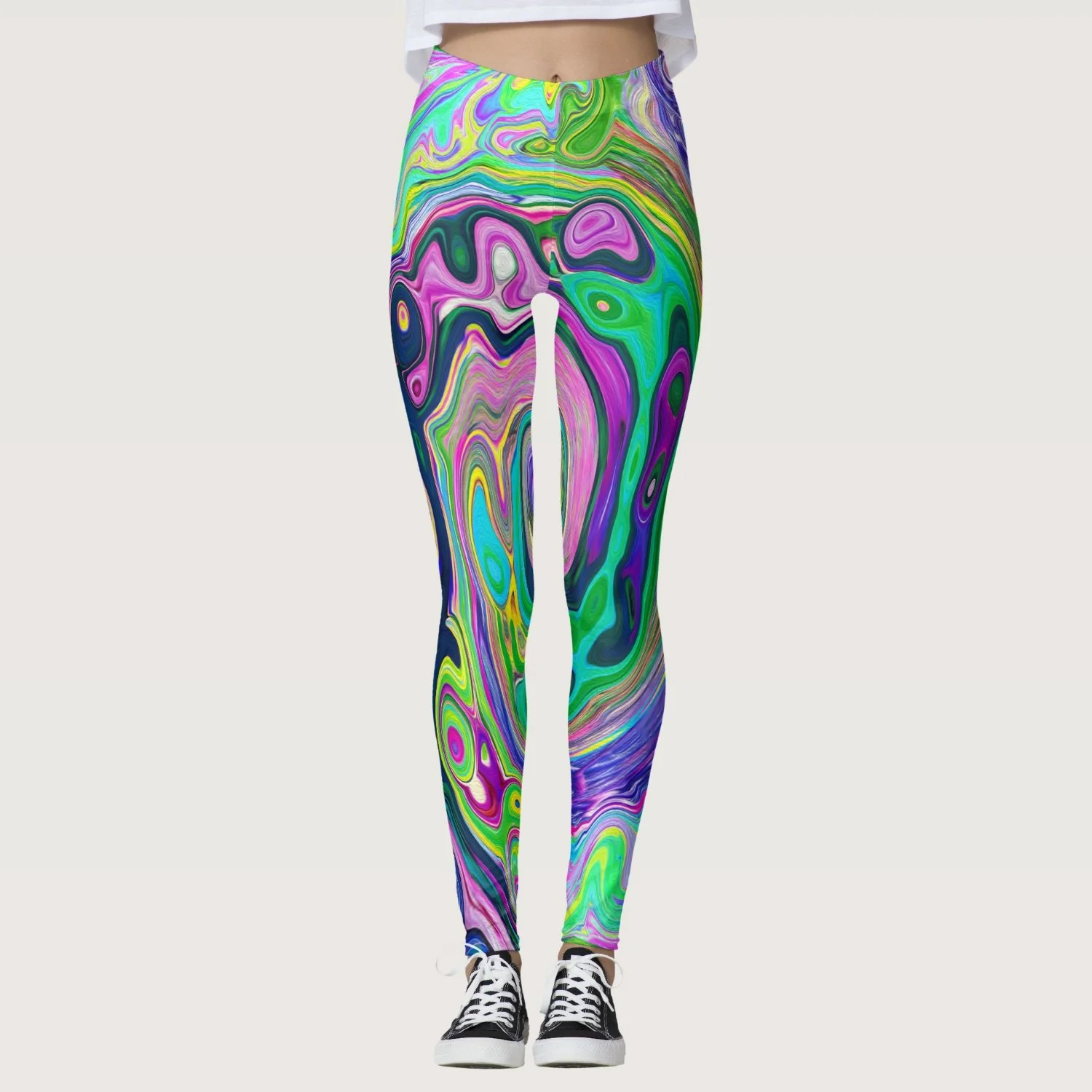 Groovy Abstract Aqua and Navy Lava Swirl Leggings
