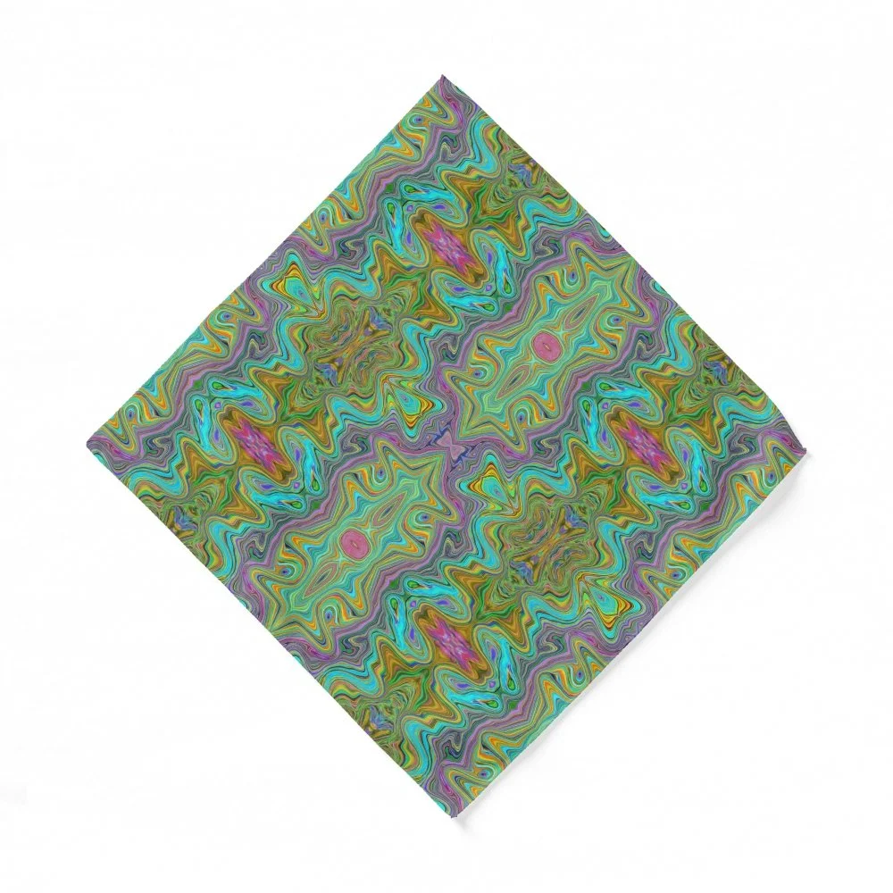 Wavy Aqua Blue and Orange Trippy Pattern Pocket Square