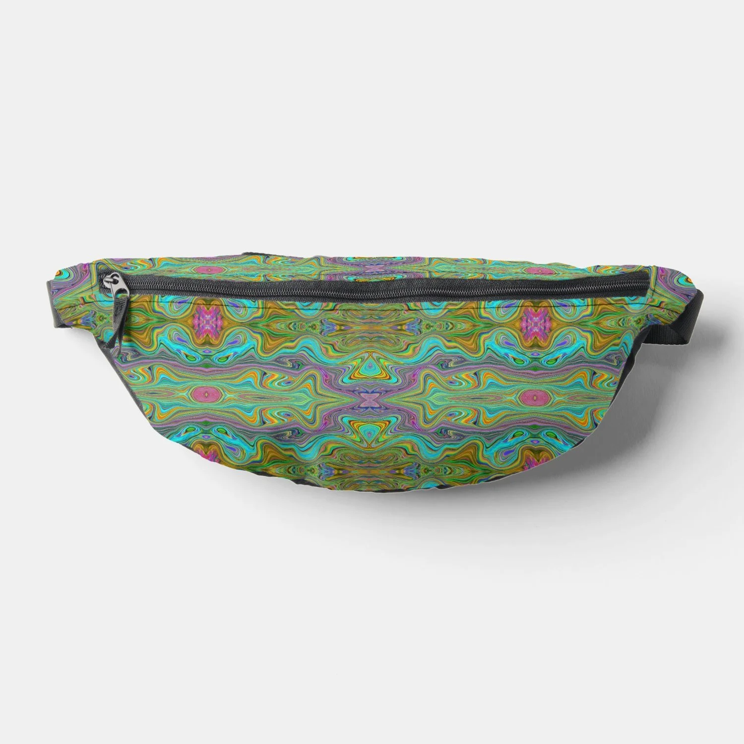 Wavy Aqua Blue and Orange Trippy Pattern Fanny Pack