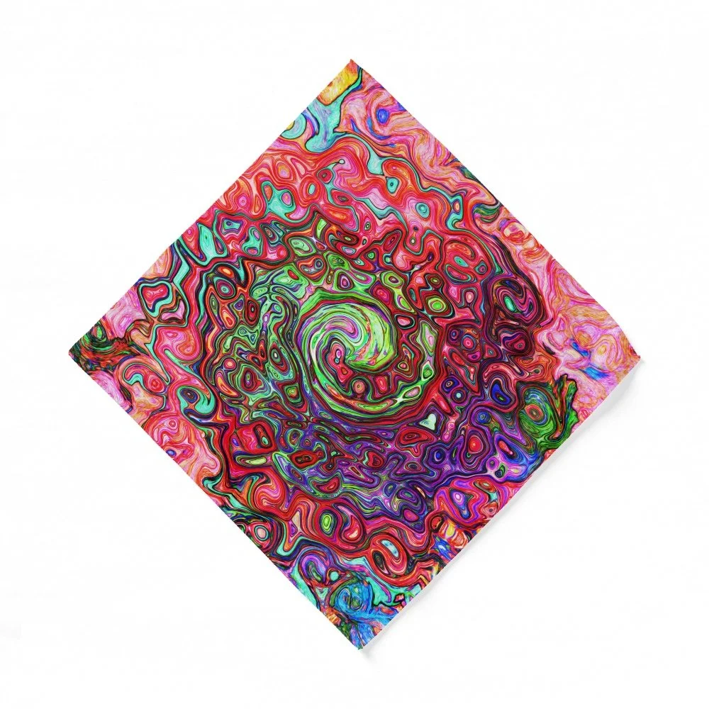 Watercolor Red Groovy Abstract Retro Liquid Swirl Pocket Square