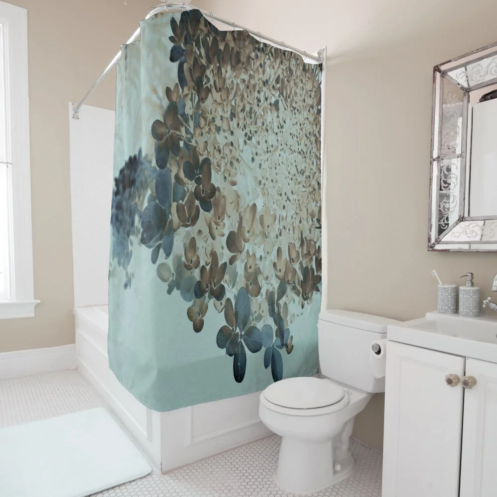 Elegant Brown and Navy Limelight Hydrangea Shower Curtain