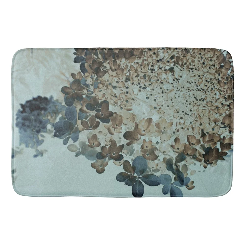 Elegant Brown and Navy Limelight Hydrangea Bath Mat