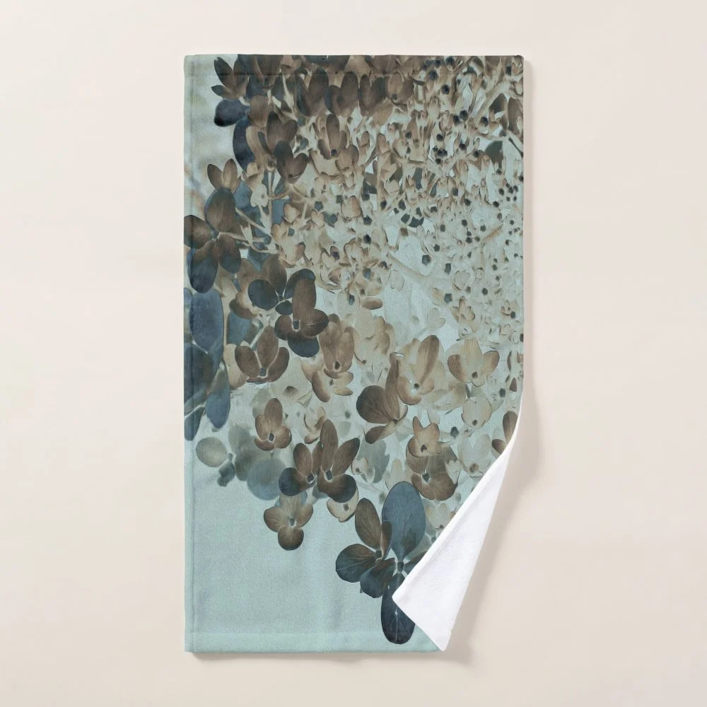 Elegant Brown and Navy Limelight Hydrangea Hand Towel