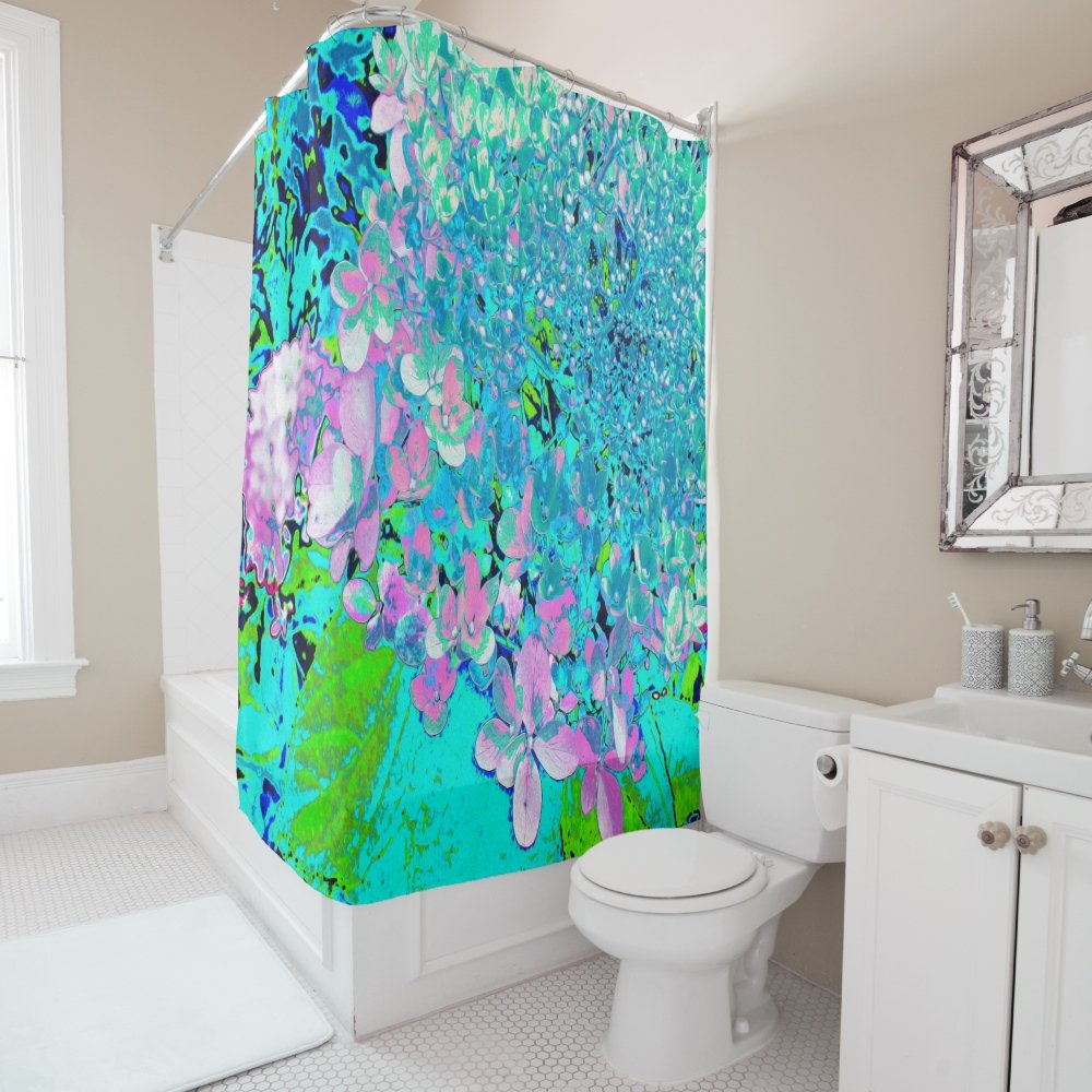 Elegant Pink and Blue Limelight Hydrangea Shower Curtain