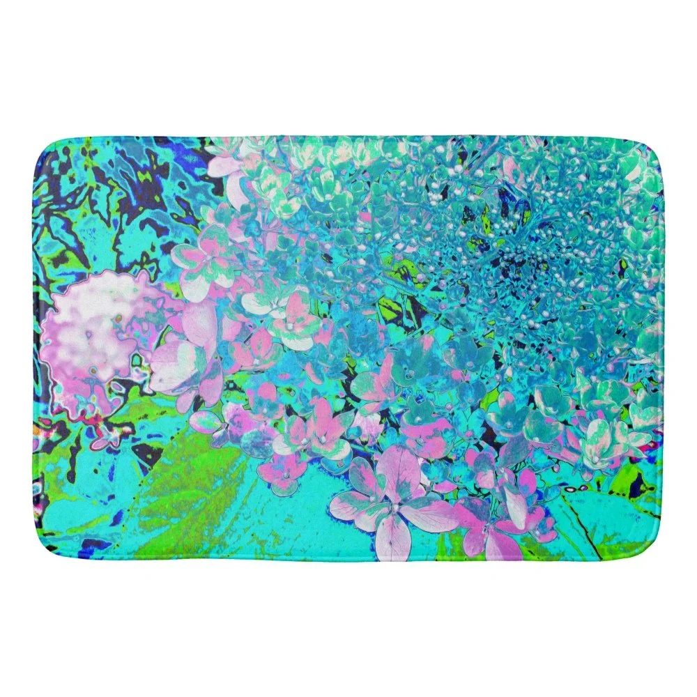 Elegant Pink and Blue Limelight Hydrangea Bath Mat