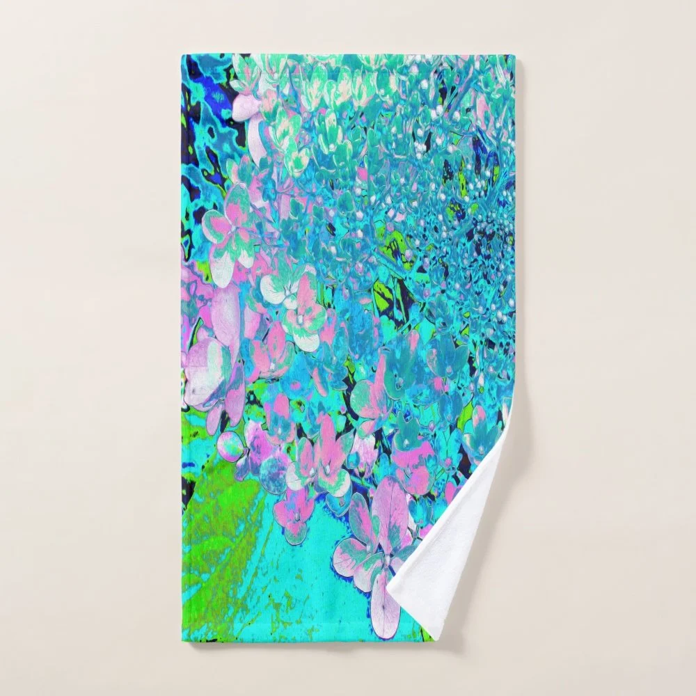 Elegant Pink and Blue Limelight Hydrangea Hand Towel