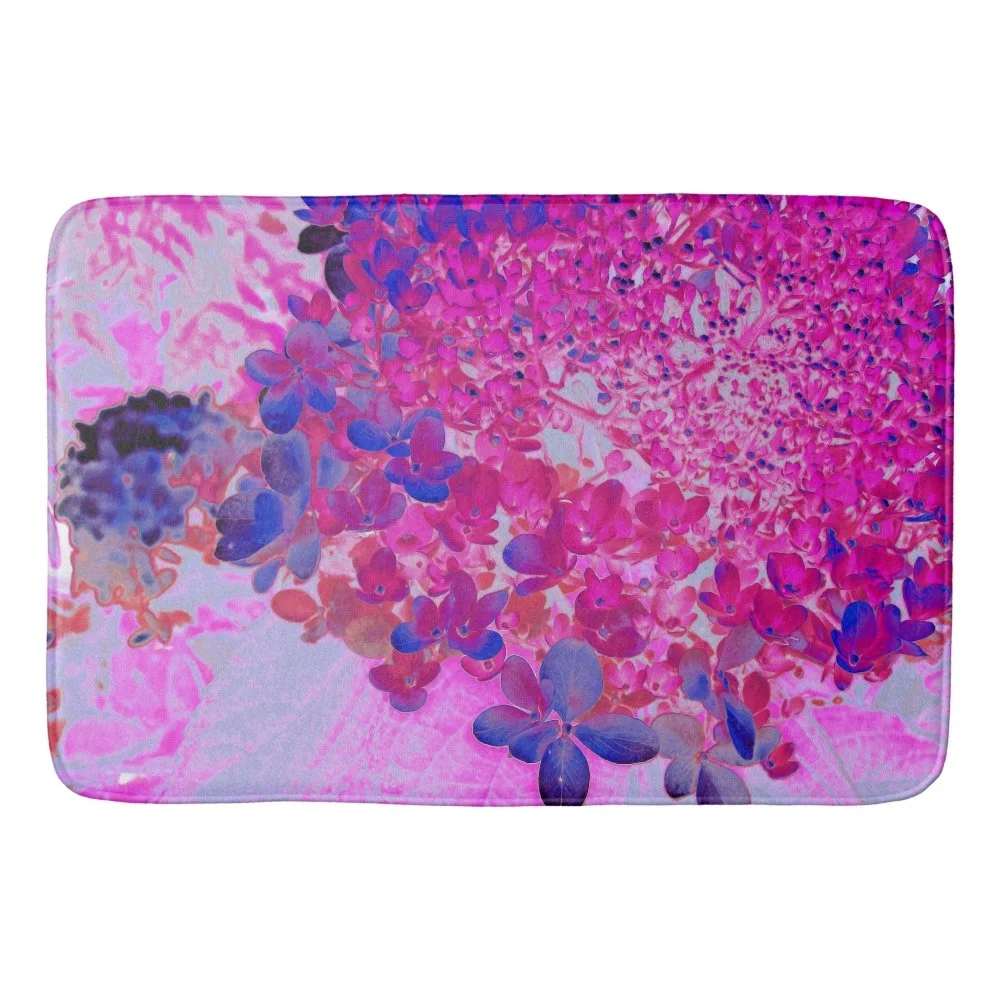 Elegant Fuchsia and Dark Blue Limelight Hydrangea Bath Mat