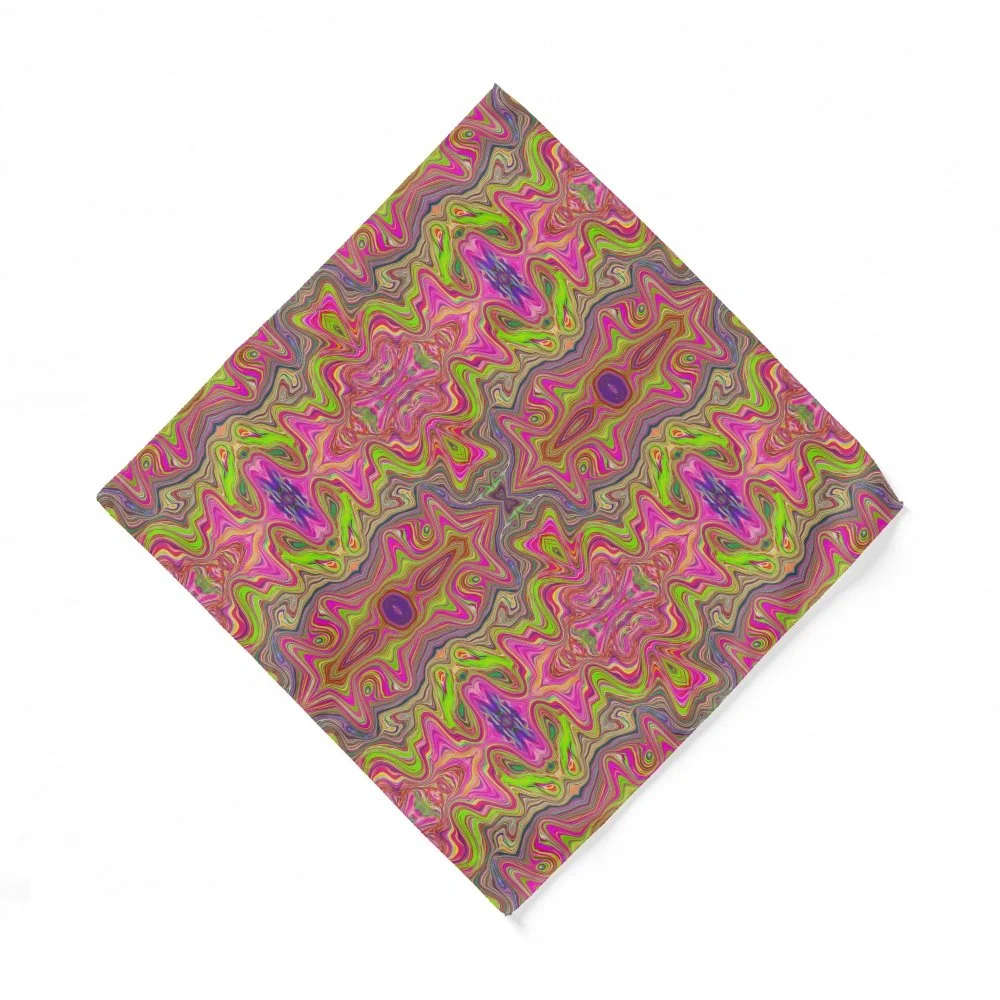 Wavy Lime Green and Hot Pink Trippy Pattern Pocket Square