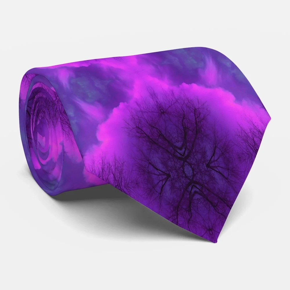 Cool Magenta and Purple Abstract Cloud Mandala Neck Tie