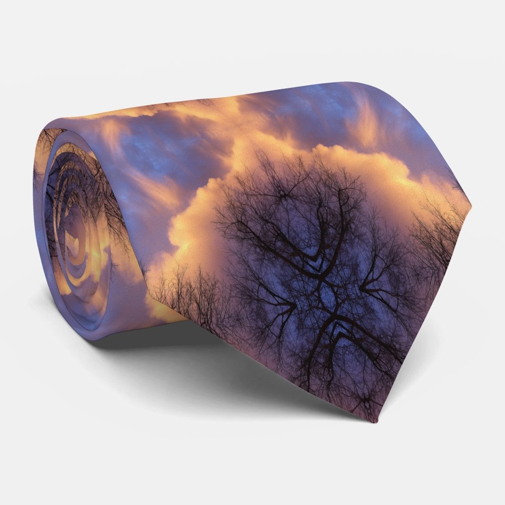Serene Nature Tree Branches and Clouds Mandala Neck Tie