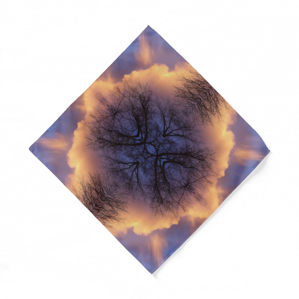 Serene Nature Tree Branches and Clouds Mandala Pocket Square