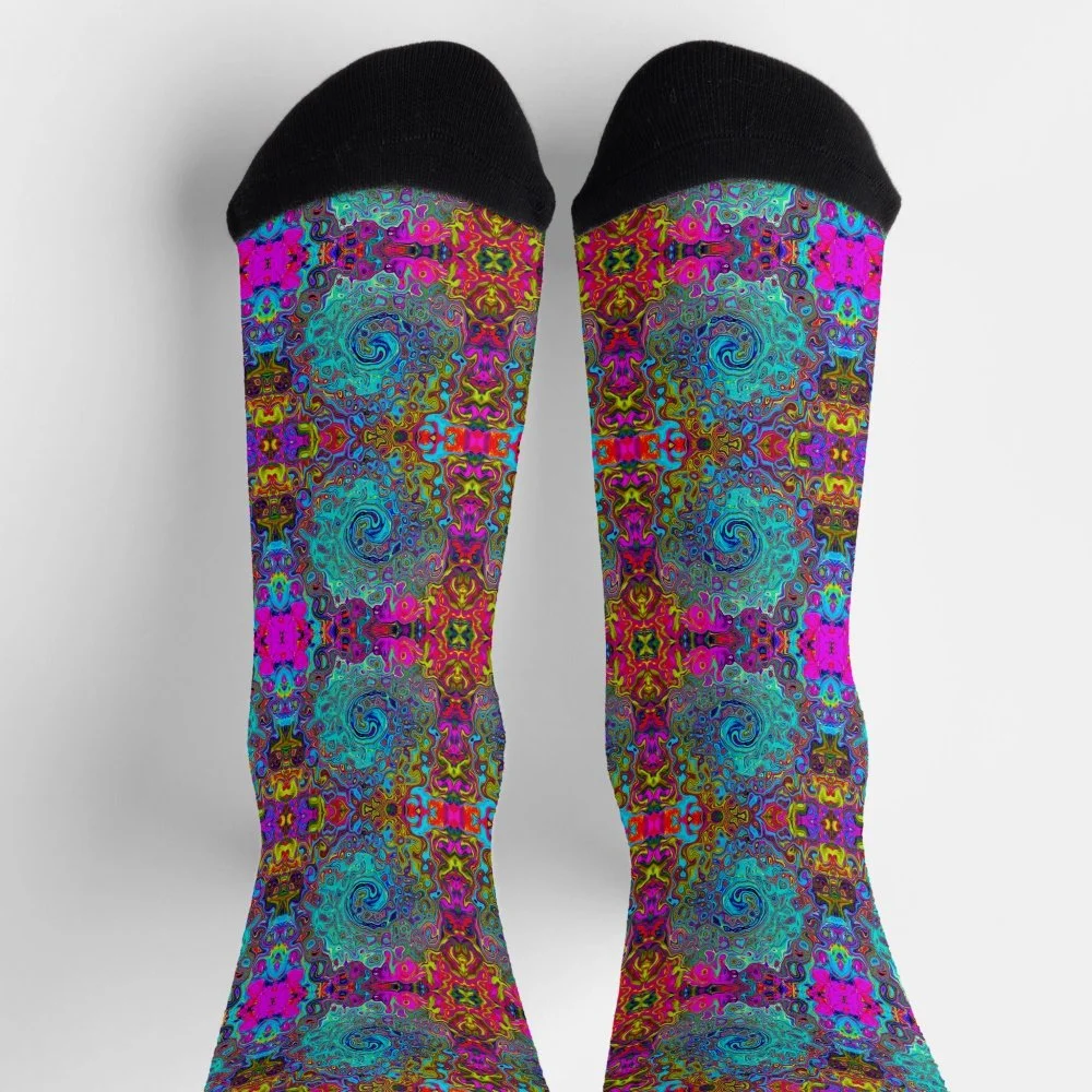Trippy Sky Blue Abstract Retro Liquid Swirl Socks