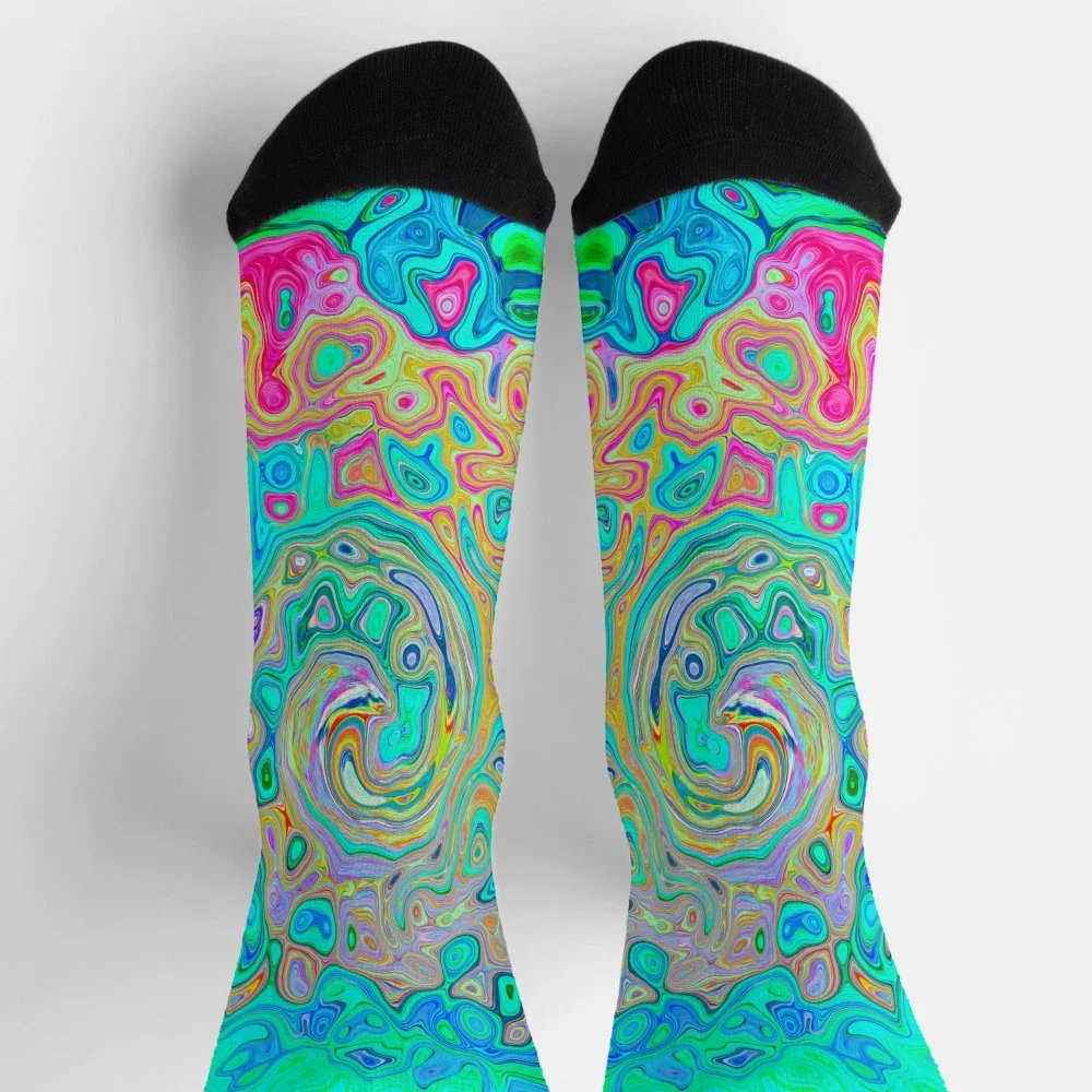 Groovy Abstract Retro Rainbow Liquid Swirl Socks