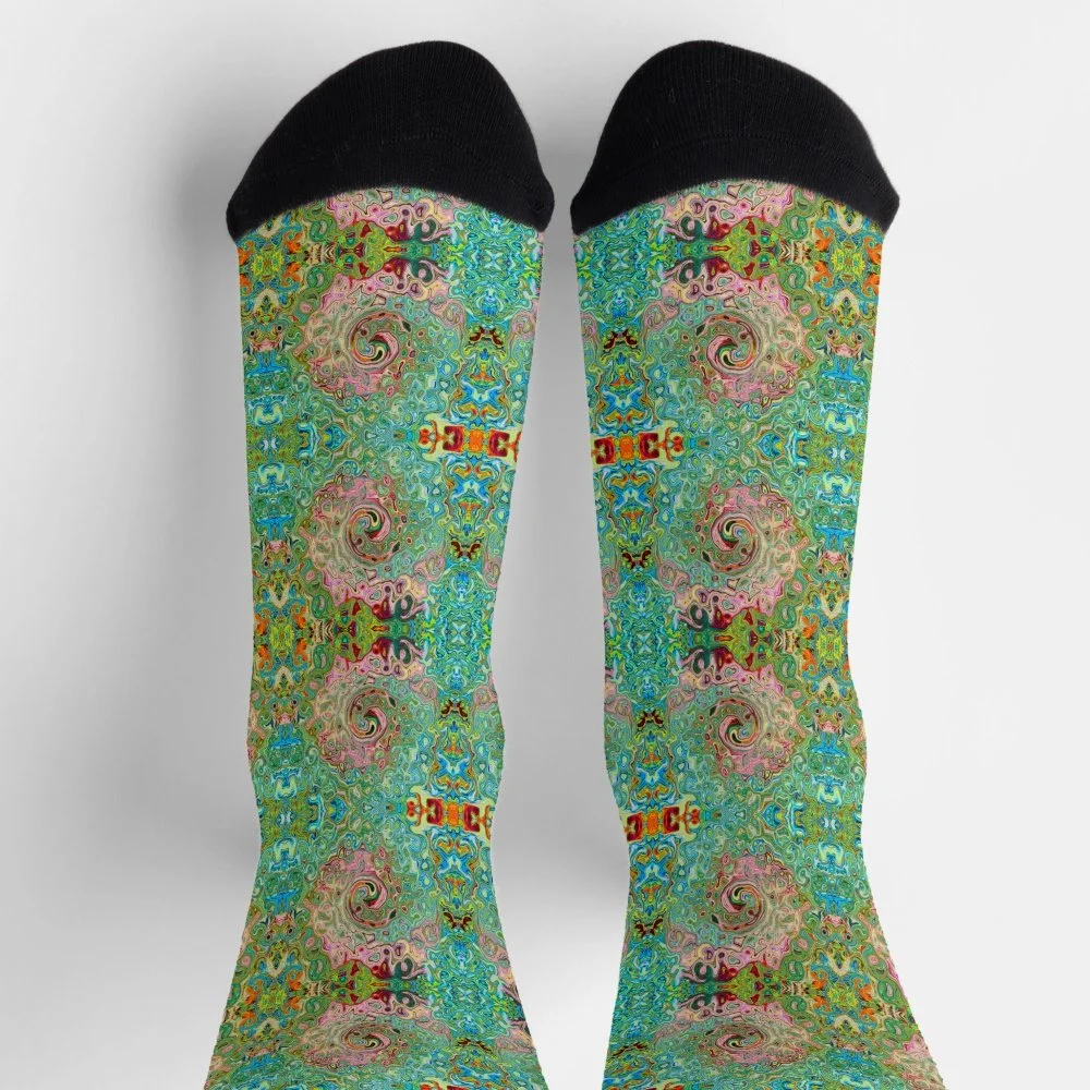 Retro Groovy Abstract Colorful Rainbow Swirl Socks