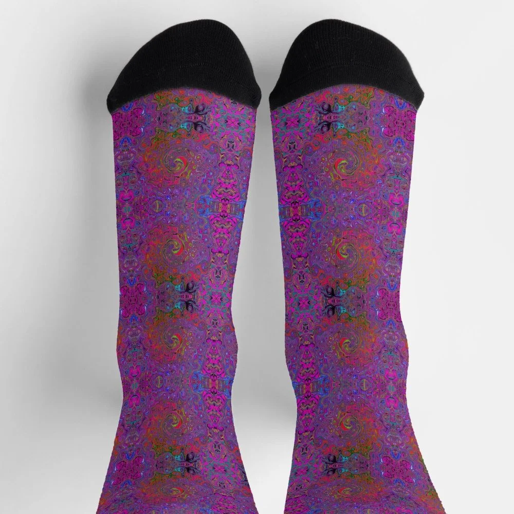 Psychedelic Groovy Magenta Retro Liquid Swirl Socks