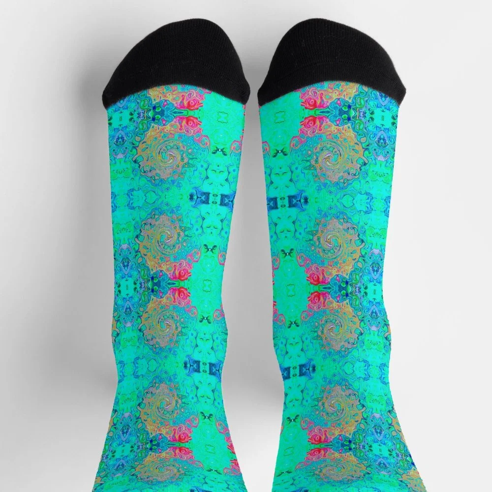 Groovy Abstract Retro Rainbow Liquid Swirl Socks