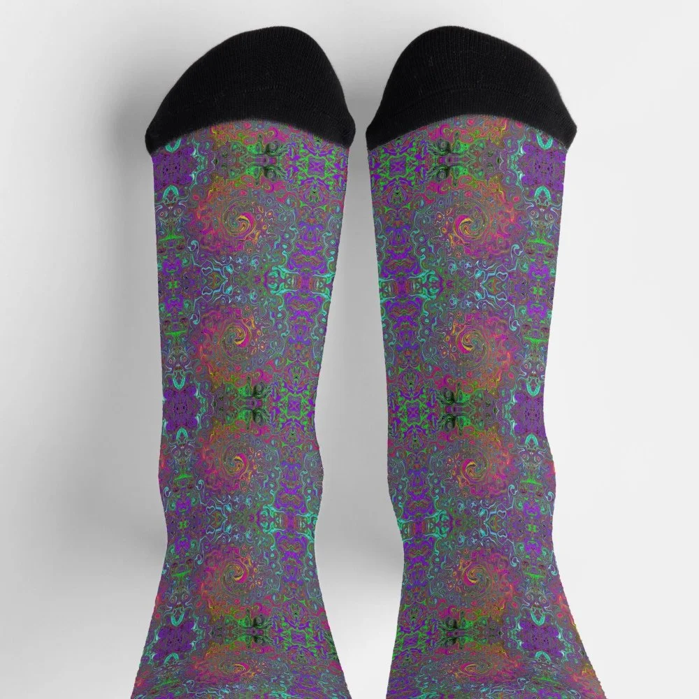 Trippy Hot Pink Abstract Retro Liquid Swirl Socks