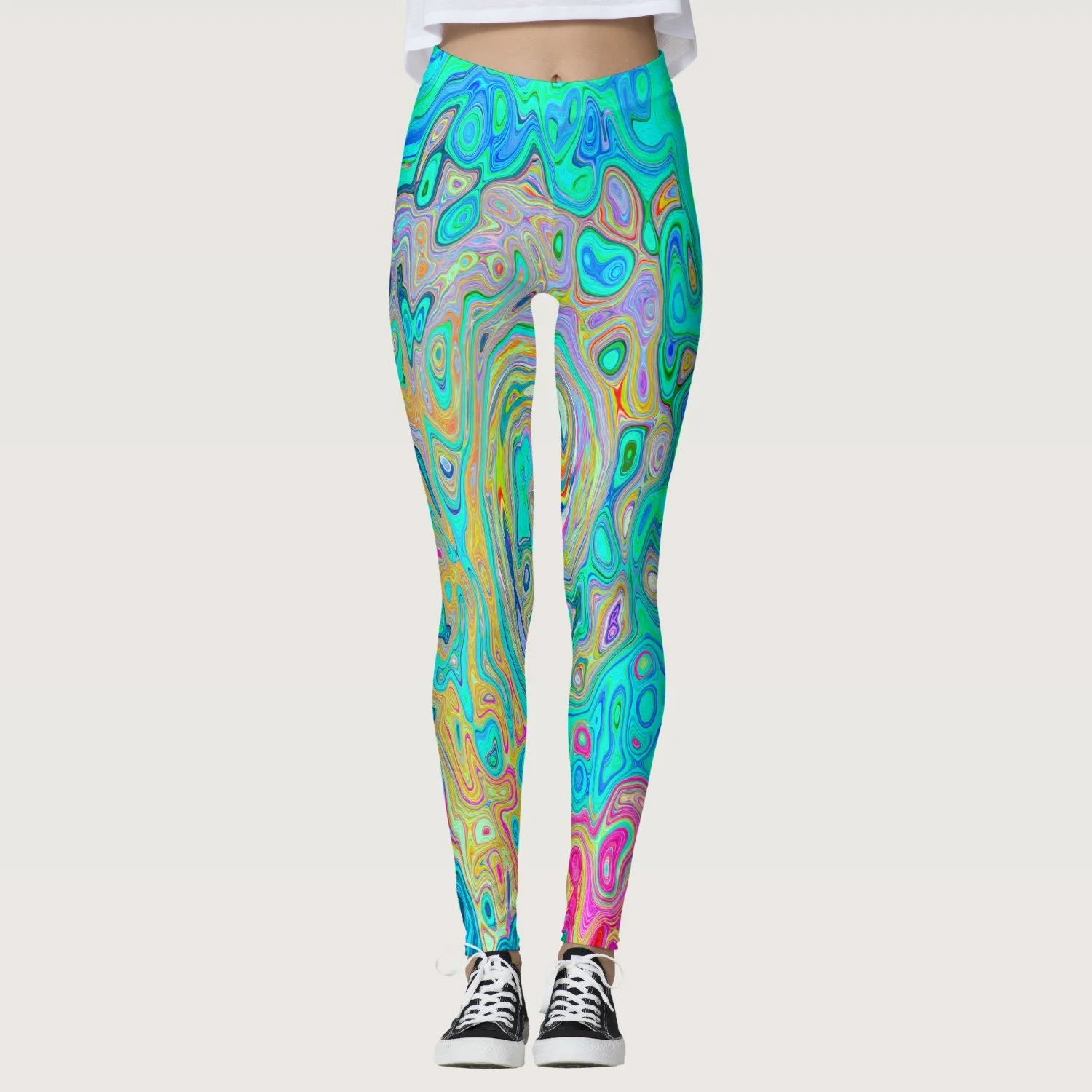 Groovy Abstract Retro Rainbow Liquid Swirl Leggings