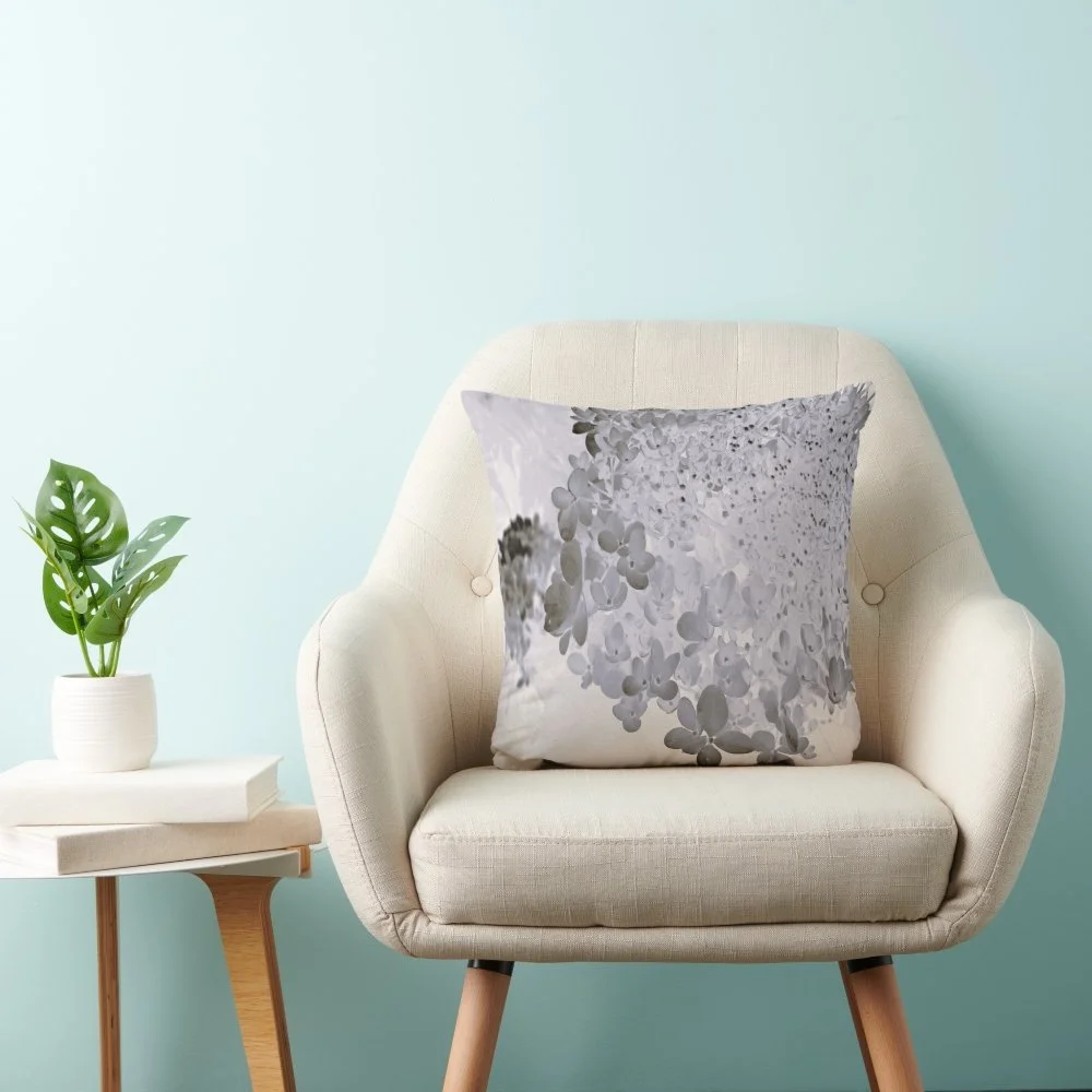 Elegant Black and Gray Limelight Hydrangea Throw Pillow