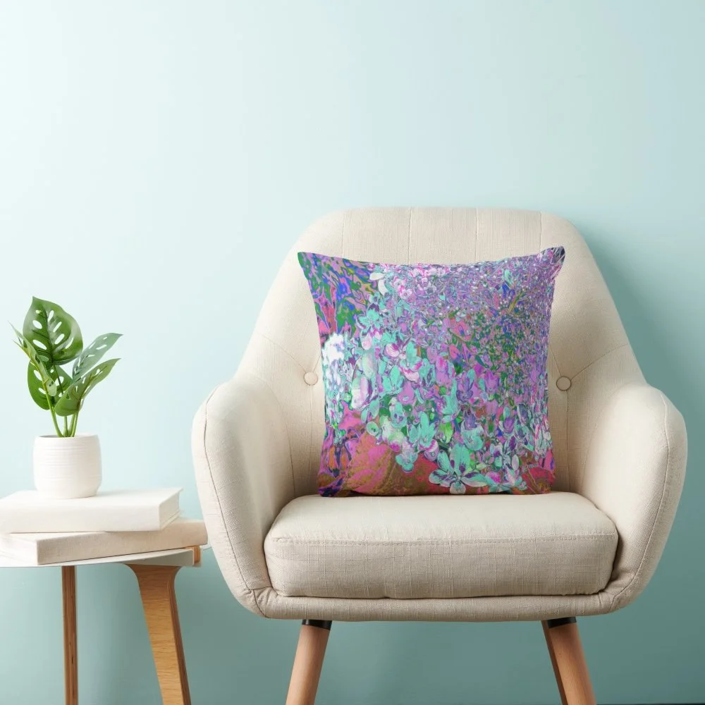 Elegant Aqua and Purple Limelight Hydrangea Detail Throw Pillow