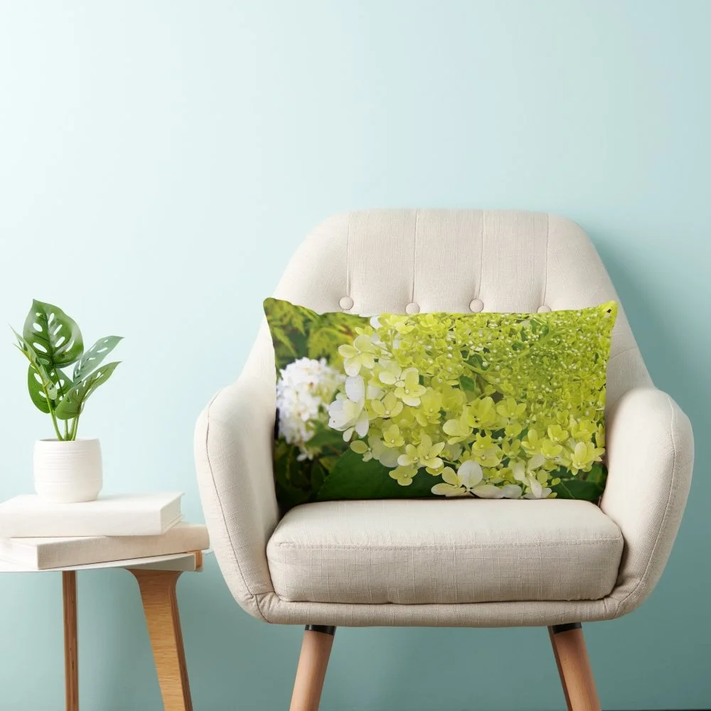 Elegant Chartreuse Green Limelight Hydrangea Lumbar Pillow