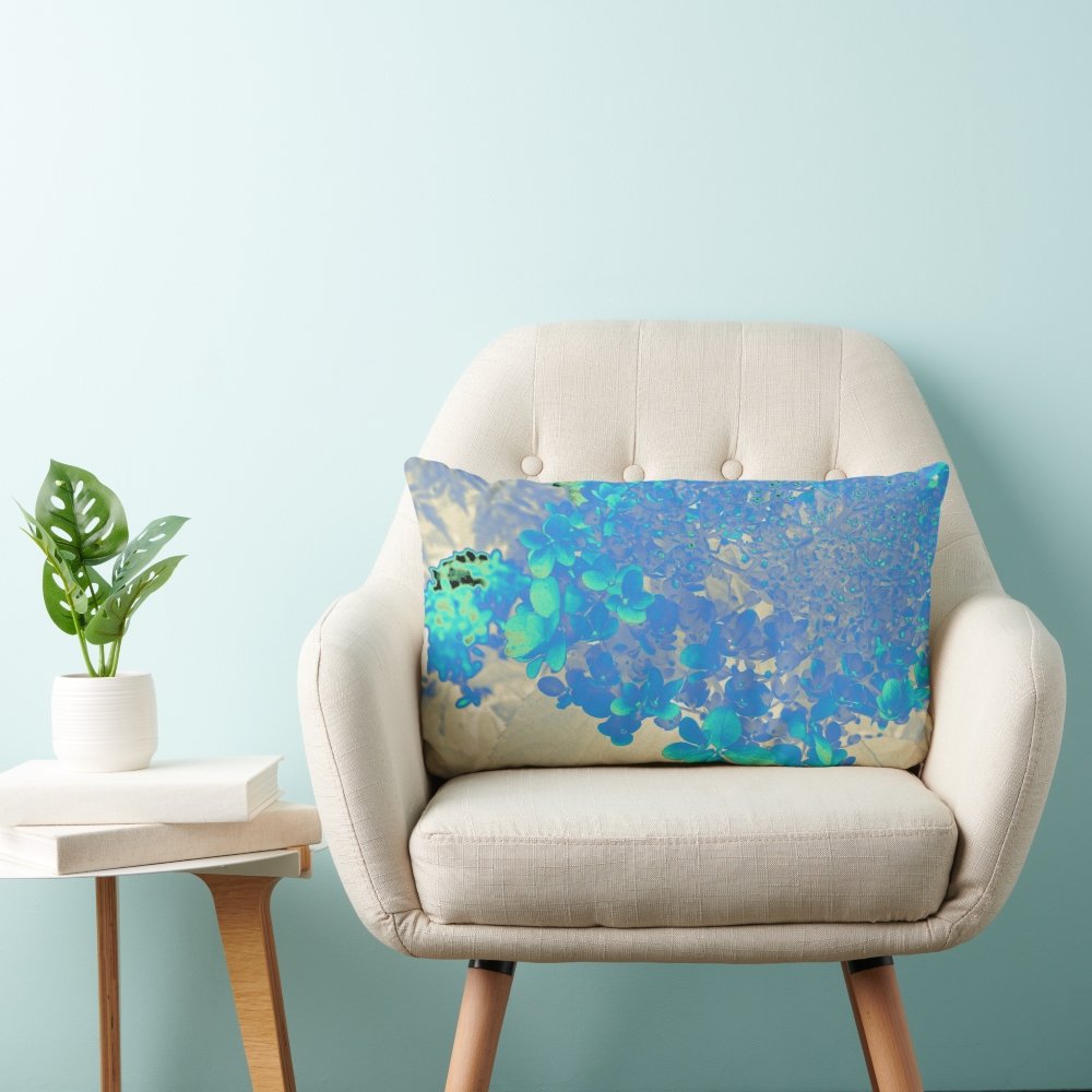 Elegant Aqua Blue and Gray Limelight Hydrangea Lumbar Pillow