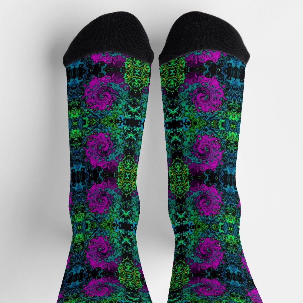 Bold Magenta Abstract Groovy Liquid Art Swirl Socks