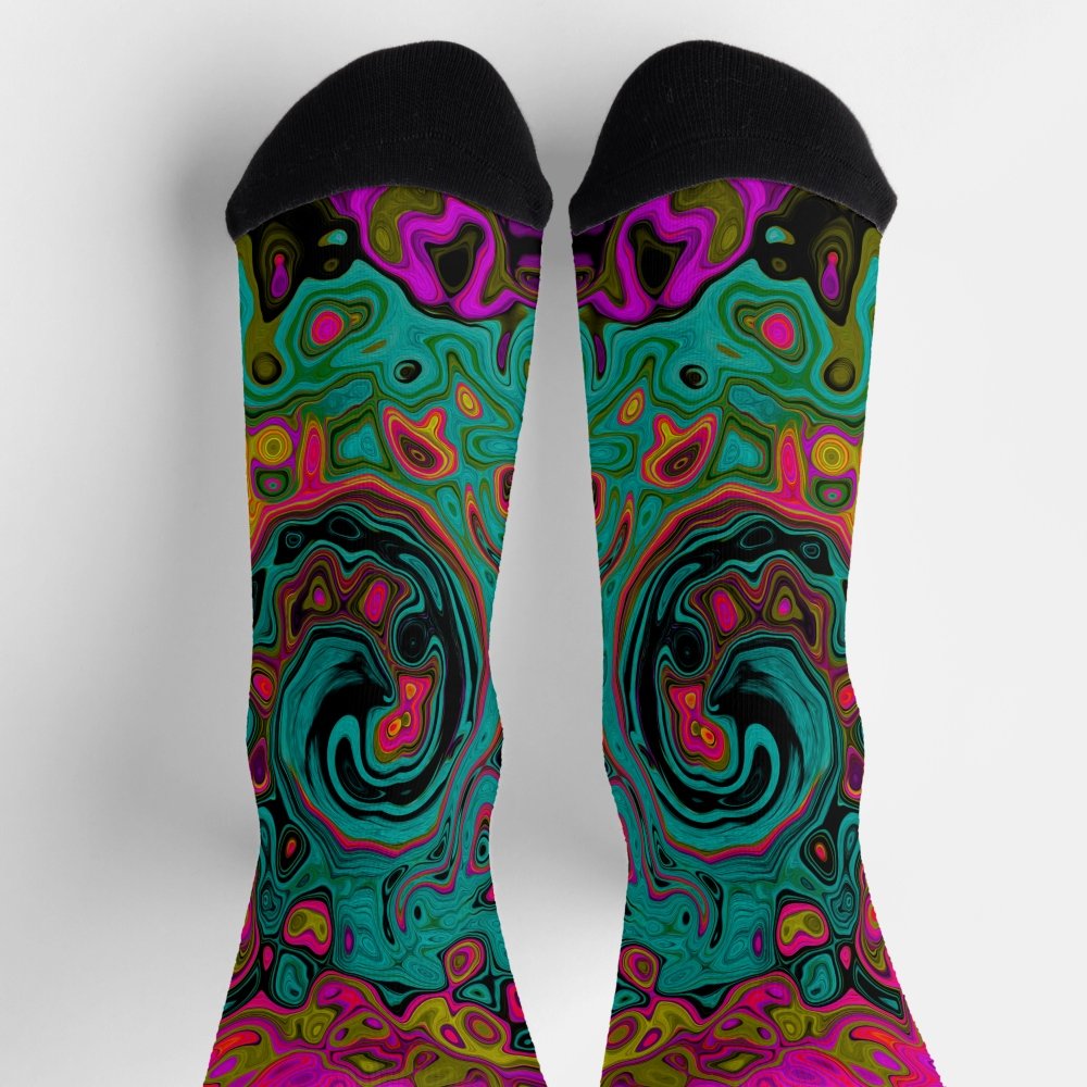 Trippy Turquoise Abstract Retro Liquid Swirl Socks
