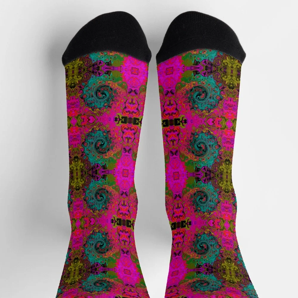 Trippy Turquoise Abstract Retro Liquid Swirl Socks
