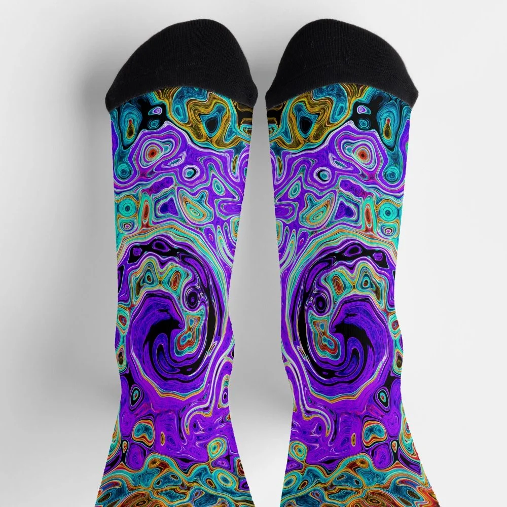 Purple Colorful Groovy Abstract Retro Liquid Swirl Socks