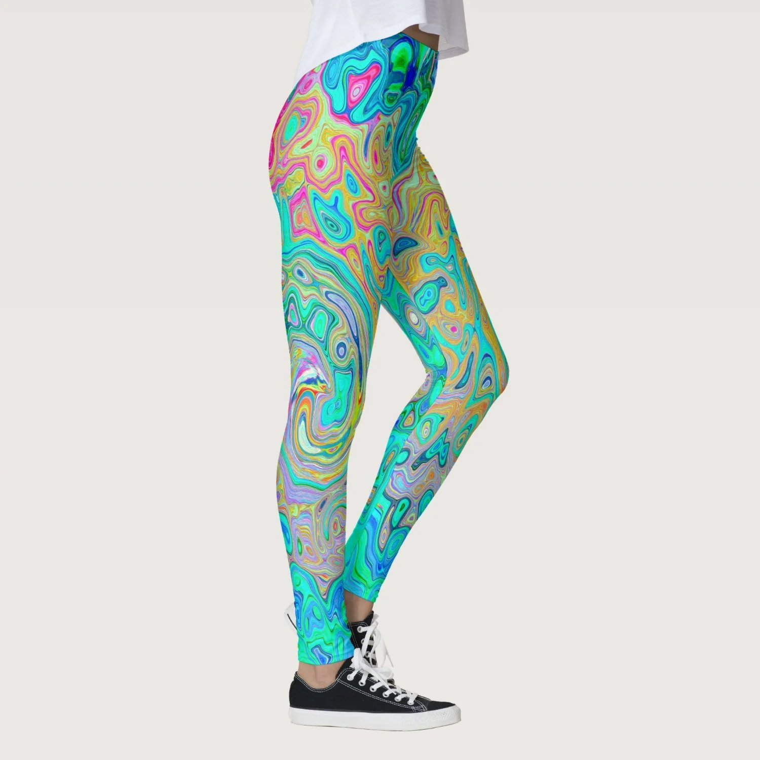 Groovy Abstract Retro Rainbow Liquid Swirl Leggings