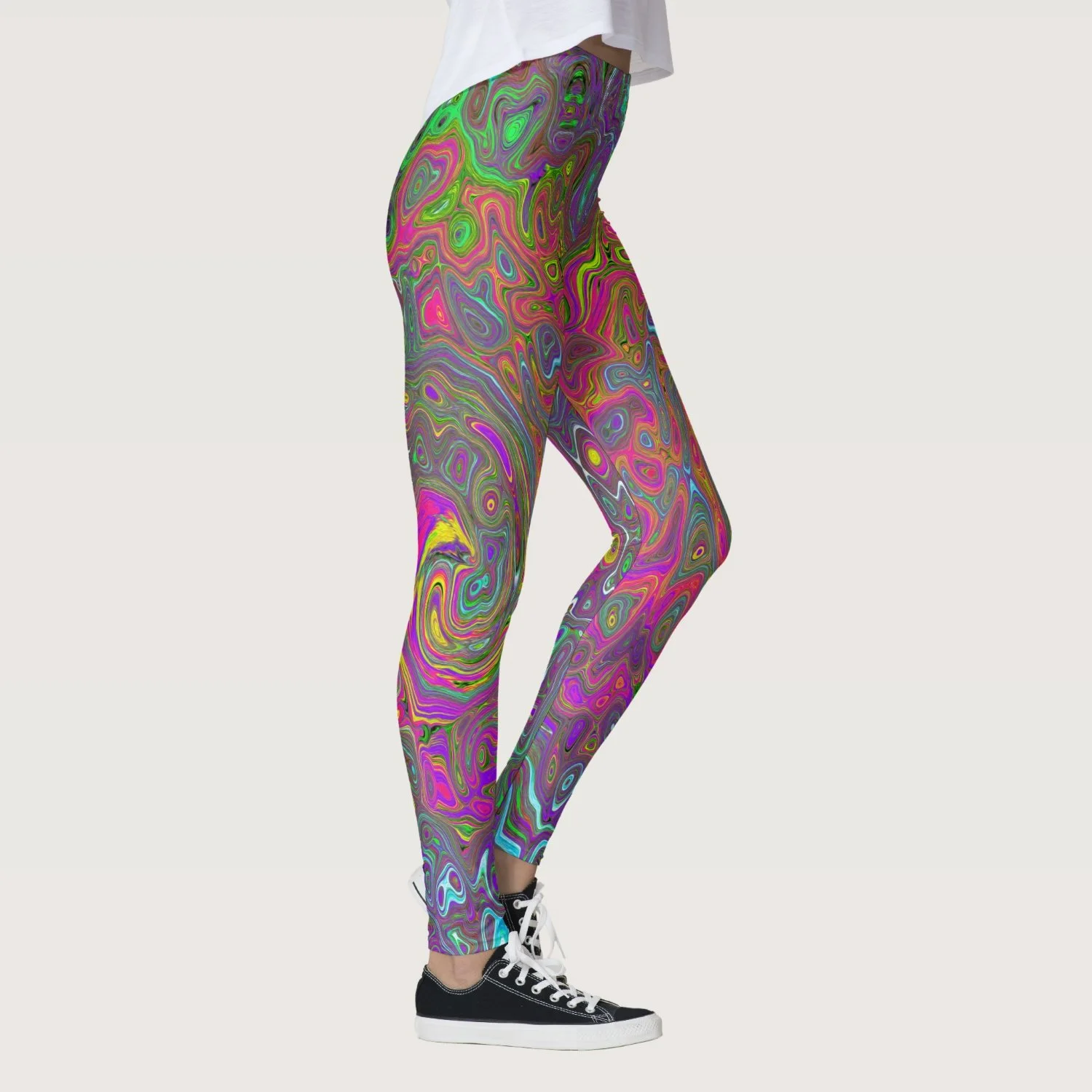 Trippy Hot Pink Abstract Retro Liquid Swirl Leggings