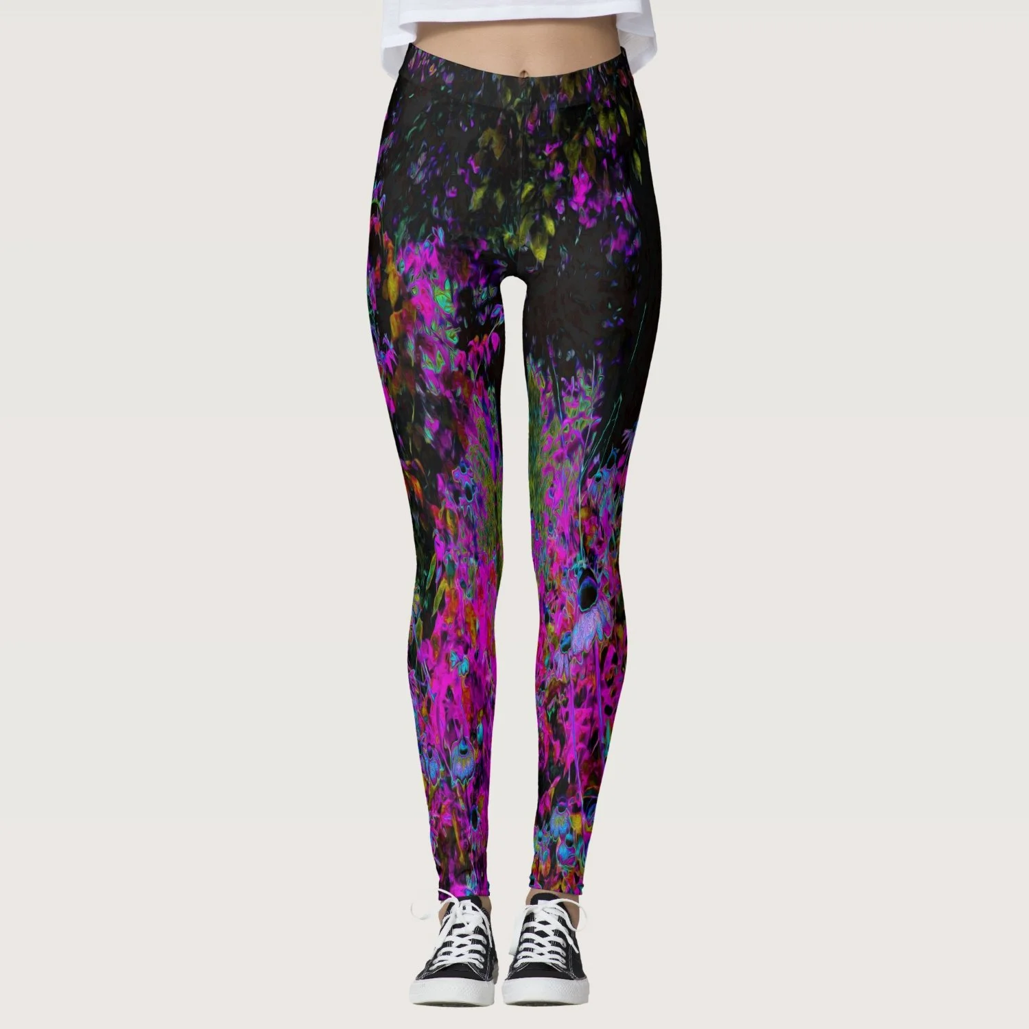 Psychedelic Hot Pink and Black Garden Sunrise Leggings
