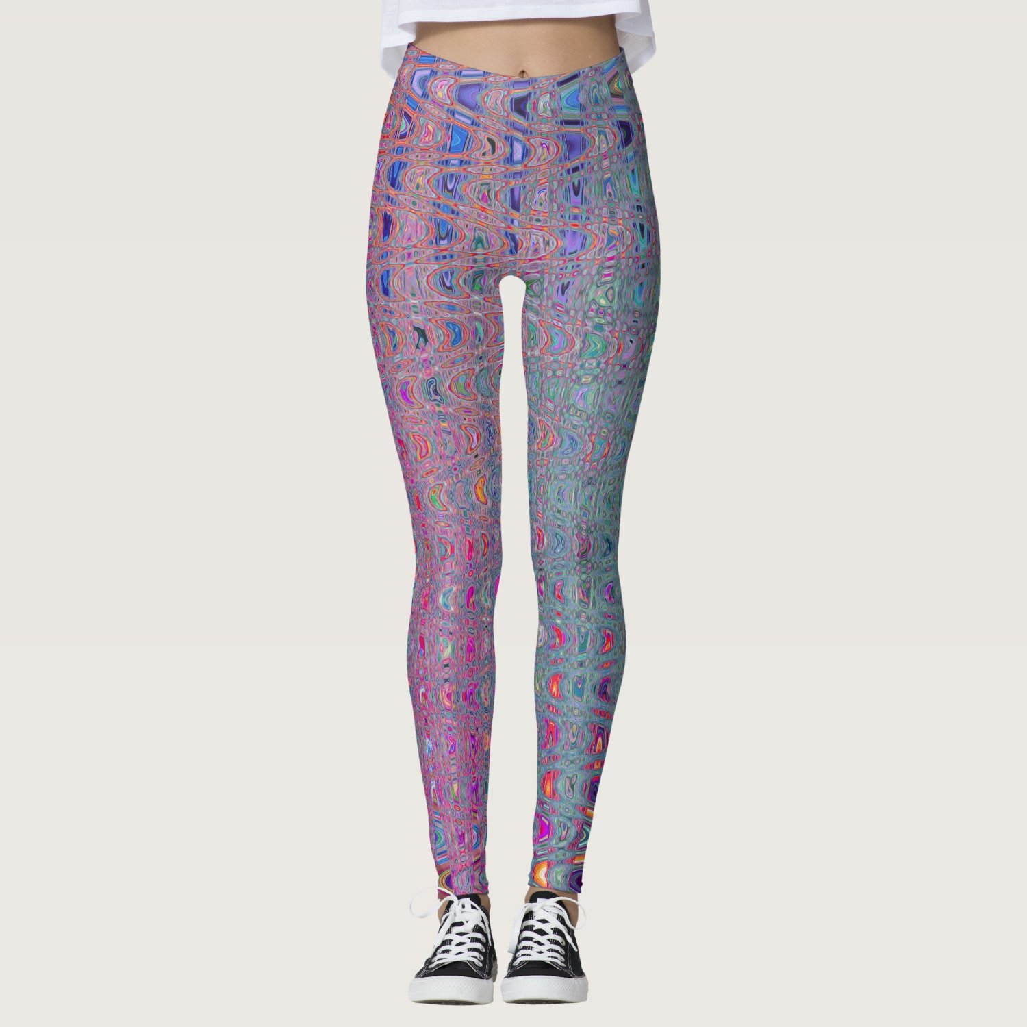 Abstract Kaleidoscopic Retro Boomerang Waves Leggings
