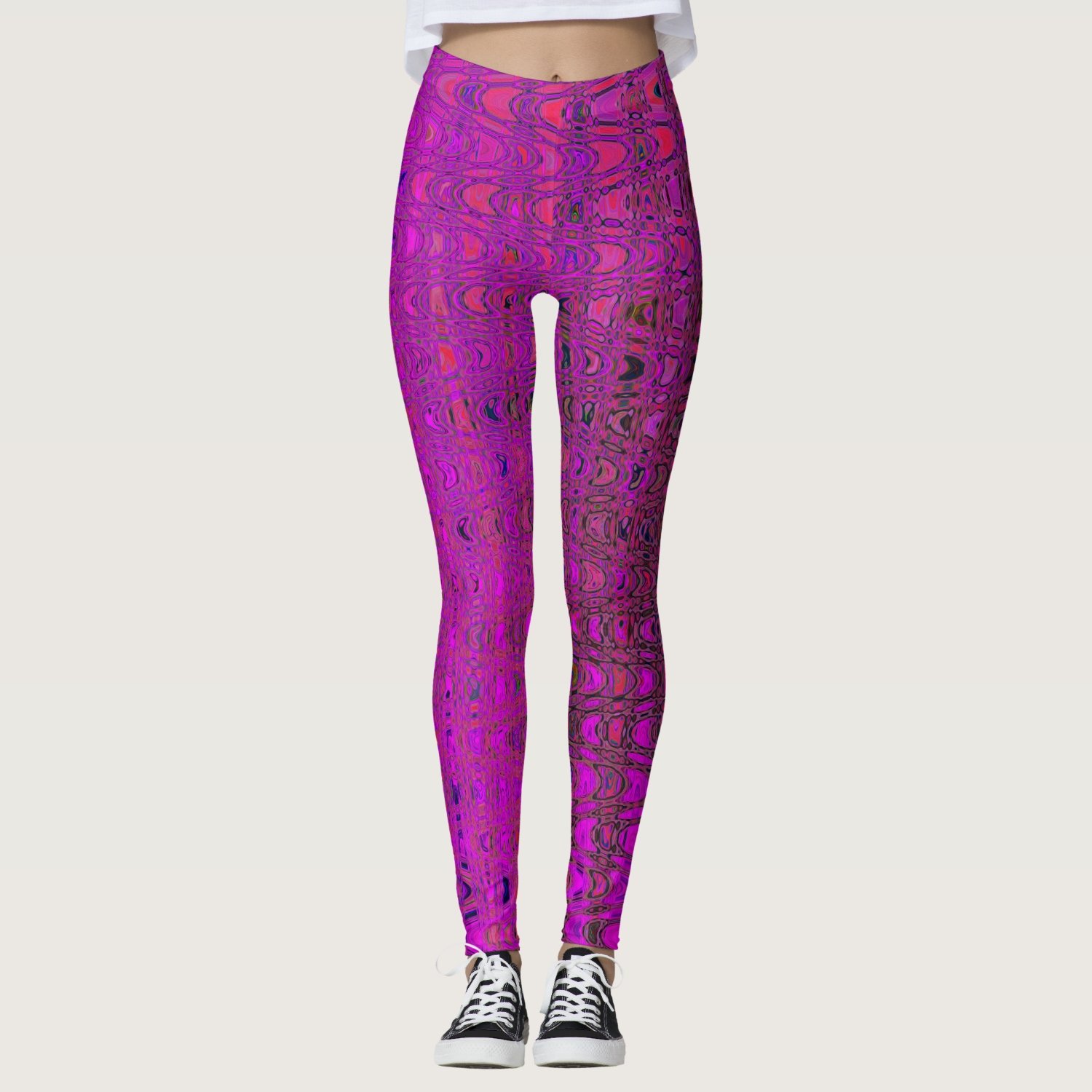 Abstract Magenta Retro Boomerang Waves Leggings