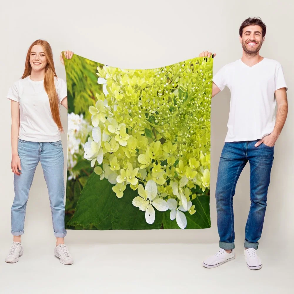 Elegant Chartreuse Green Limelight Hydrangea Fleece Blanket