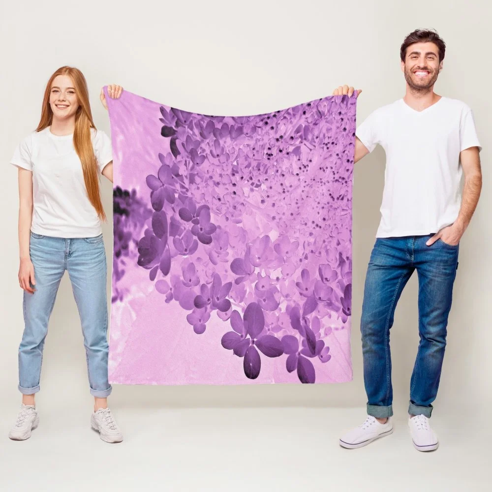 Elegant Pink and Black Limelight Hydrangea Fleece Blanket