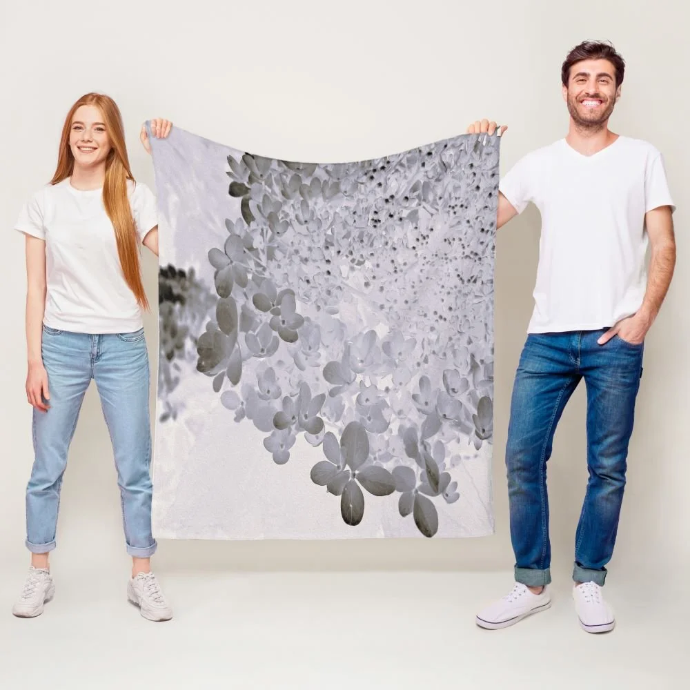 Elegant Black and Gray Limelight Hydrangea Fleece Blanket