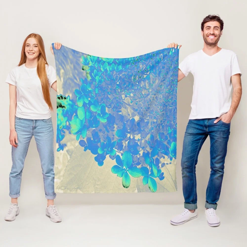 Elegant Aqua Blue and Gray Limelight Hydrangea Fleece Blanket