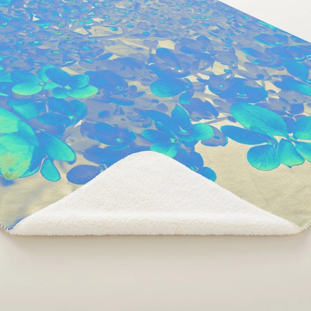 Elegant Aqua Blue and Gray Limelight Hydrangea Sherpa Blanket
